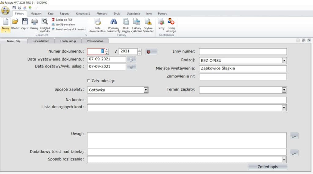 Edytor: Faktura pro forma