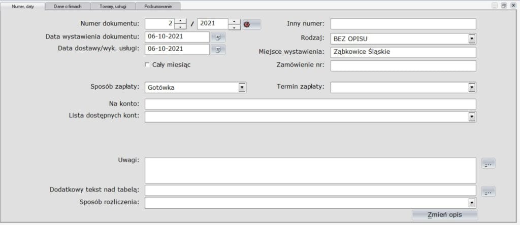 Edytor faktury uproszczonej