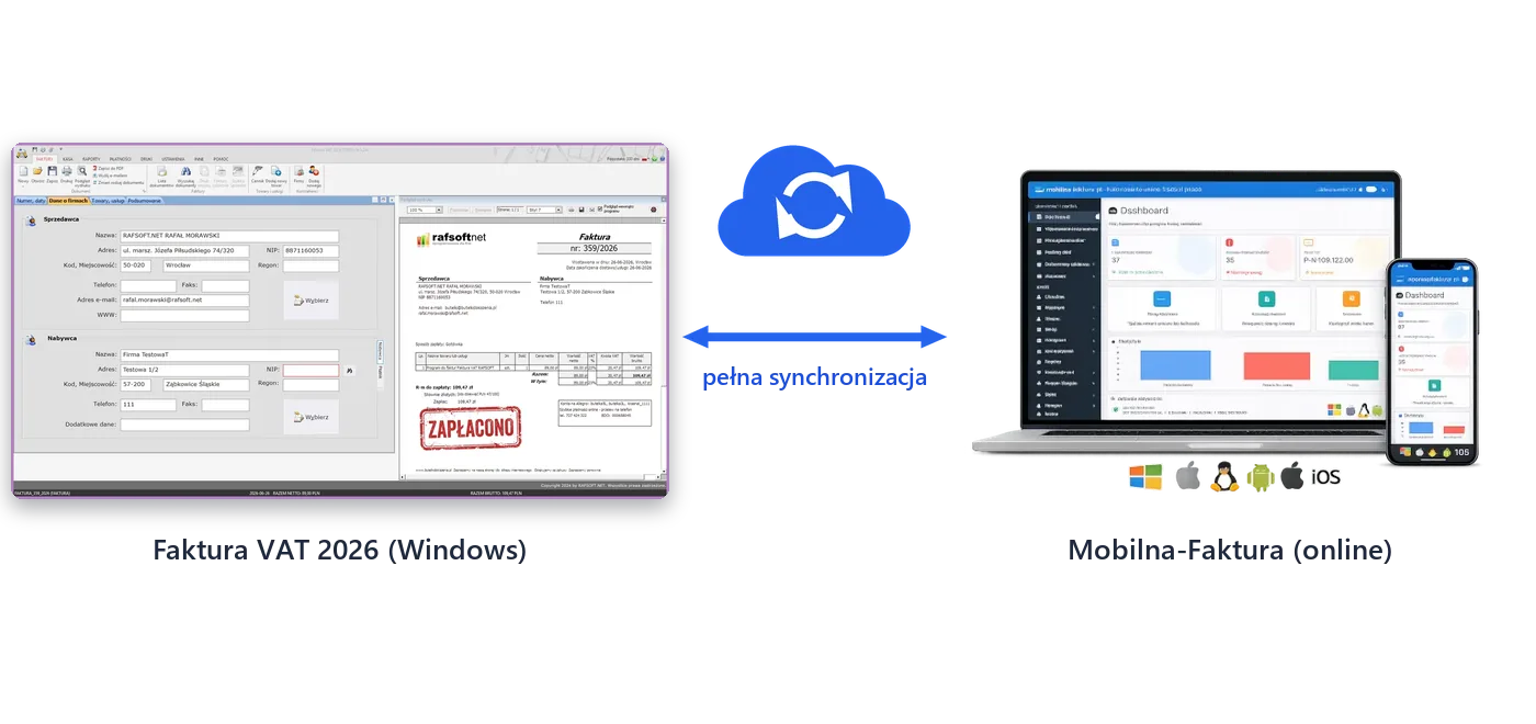 Pełna synchronizacja: Faktura VAT 2026 (Windows) i Mobilna-Faktura (online)