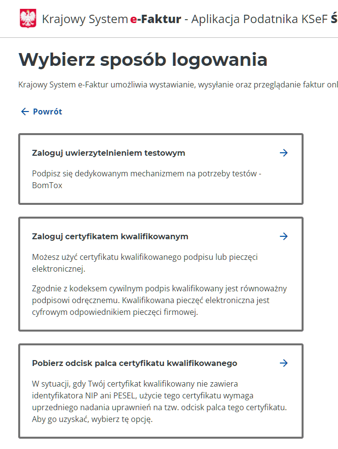 Wybór sposobu logowania